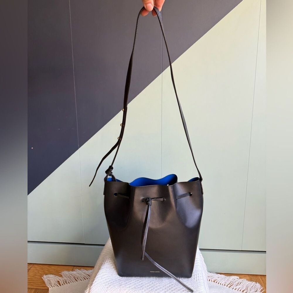 Mansur Gavriel Bucket Bag, Vegetable Tanned Leather, Black/Royal, EUC